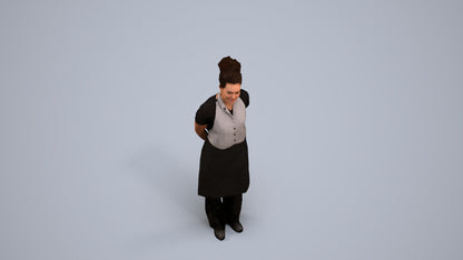 realistic 3D human woman hospitality, archviz people FBX OBJ for Blender, back view render