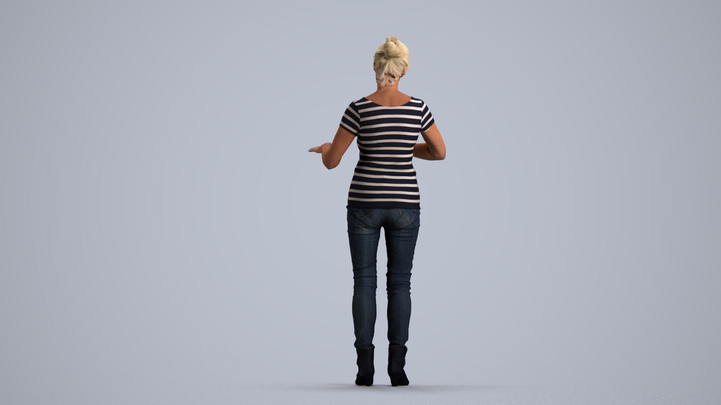 3D scanned senior woman standing casual, photorealistic archviz people for Enscape and SketchUp, front view render