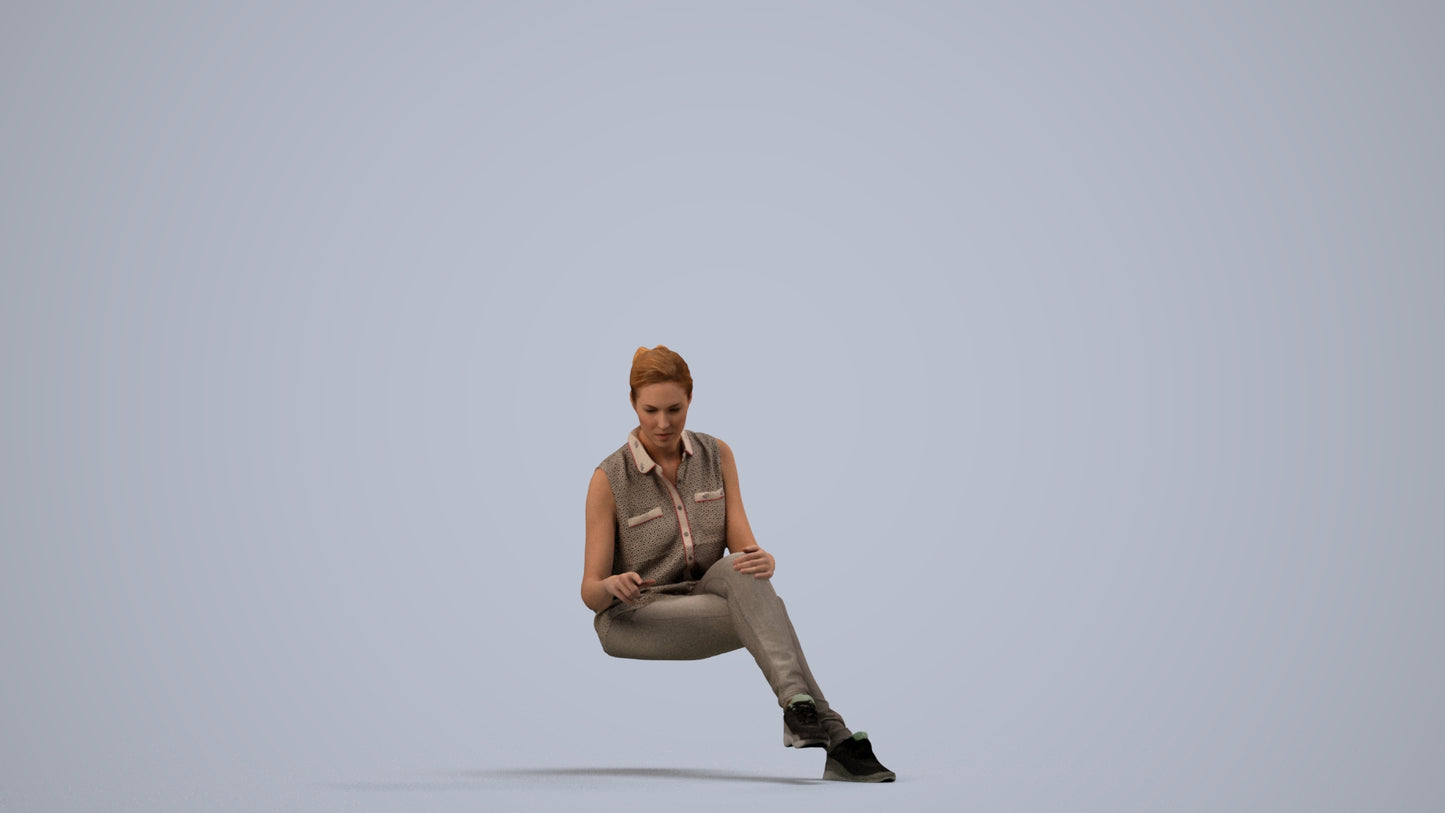 realistic 3D people woman casual sitting, render-ready for V-Ray and Corona, FBX OBJ, side view render