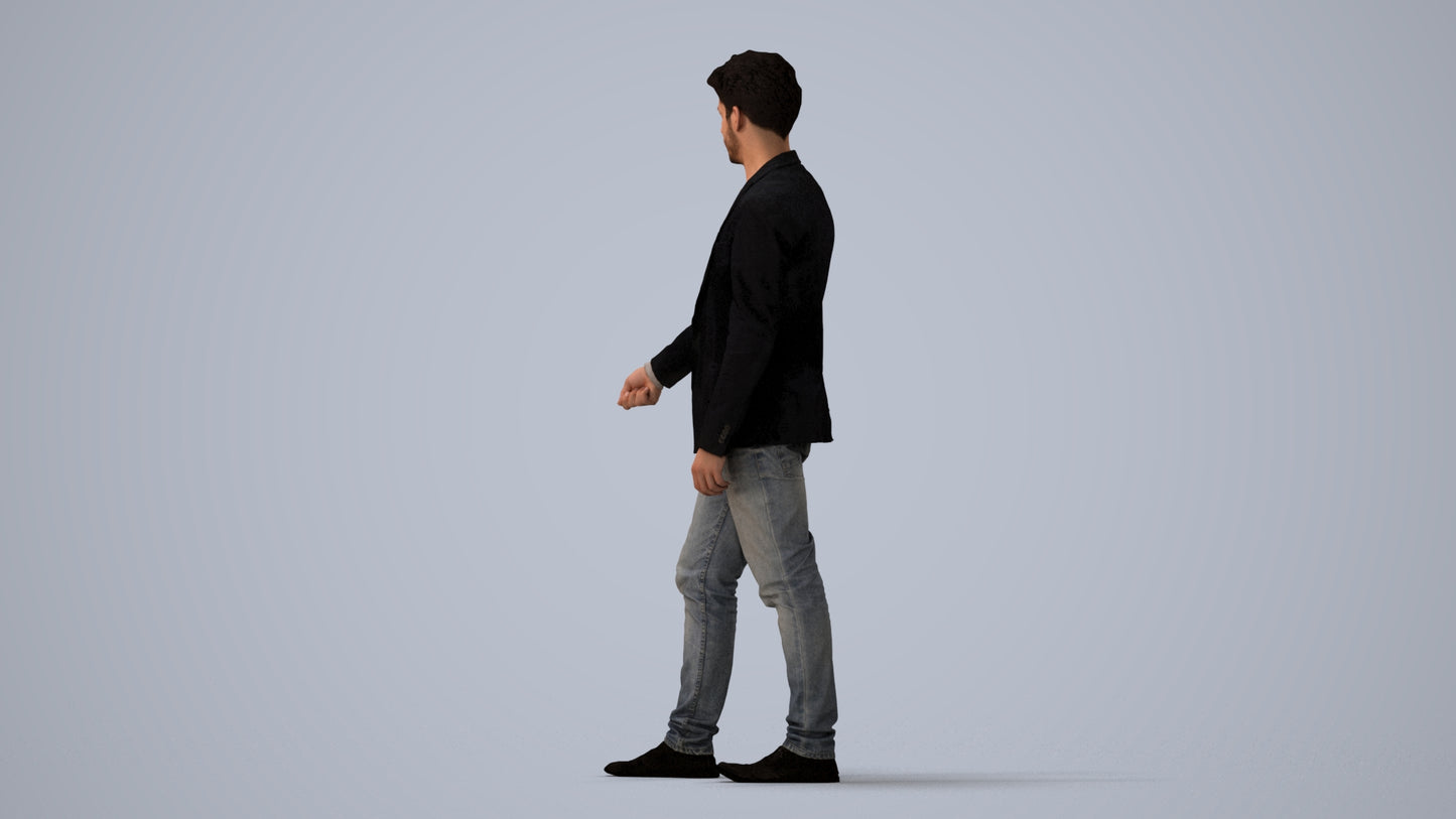 3D people model man casual door, scanned human for 3ds Max rendering, three-quarter view render