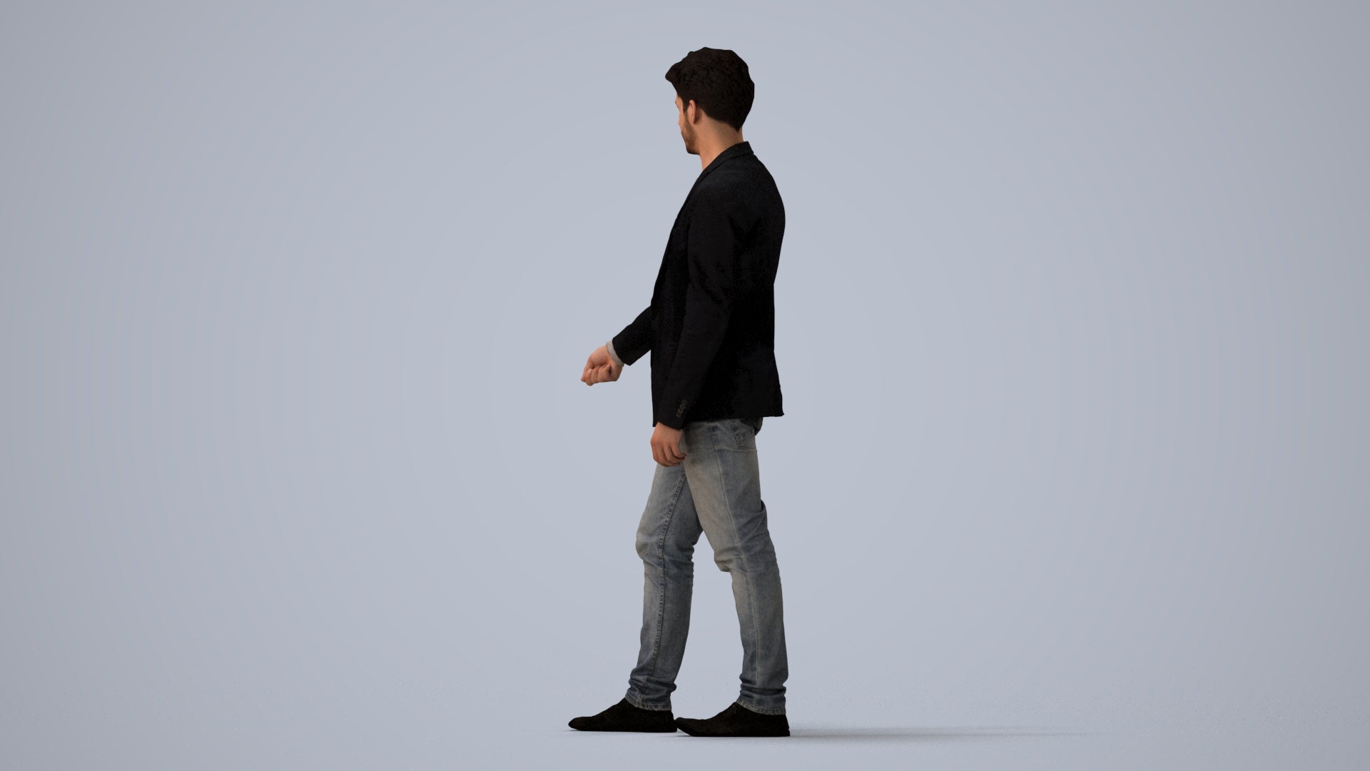 3D people model man casual door, scanned human for 3ds Max rendering, three-quarter view render