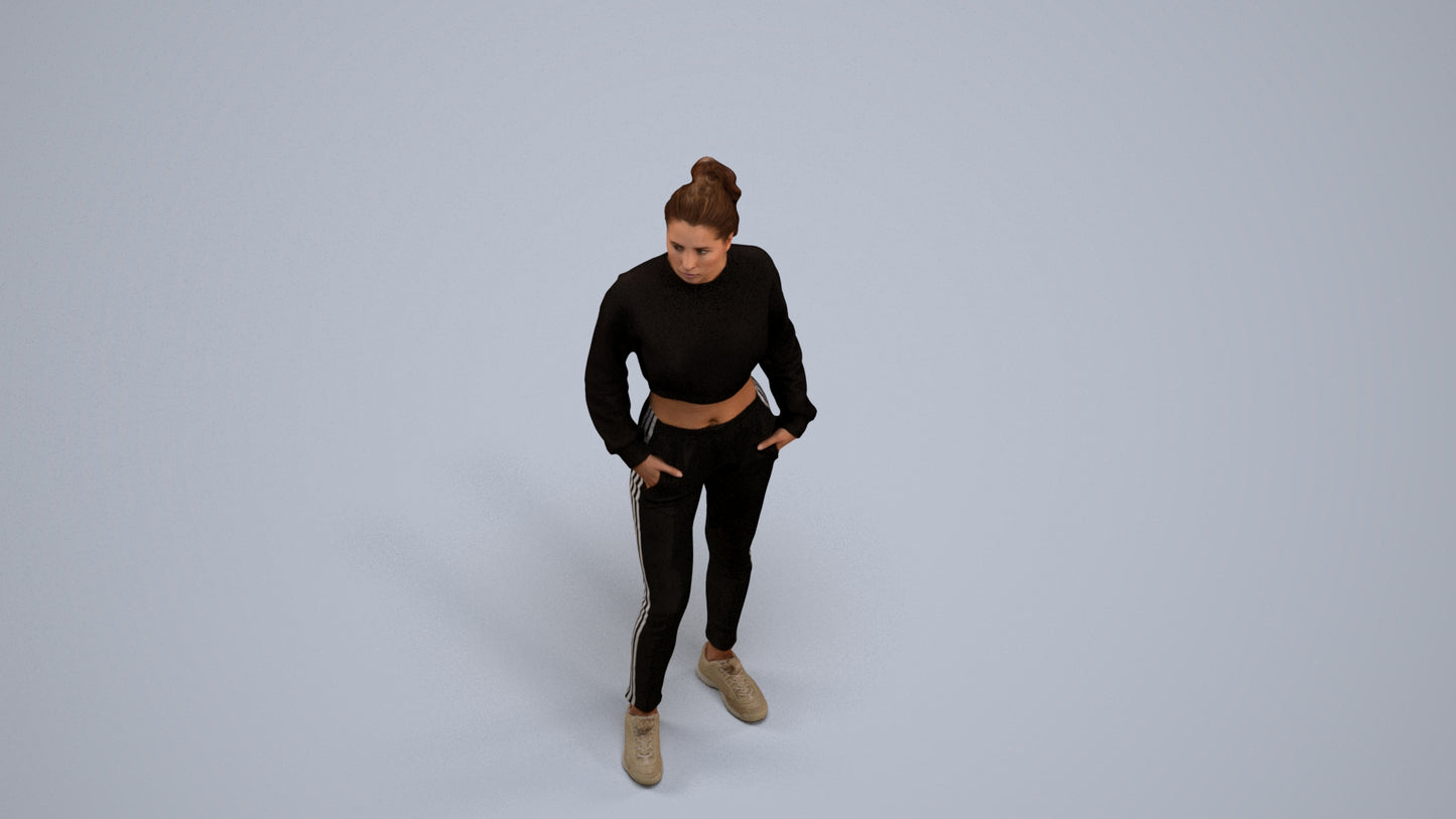 realistic 3D woman sport, scanned archviz people for Blender and 3ds Max, back view render