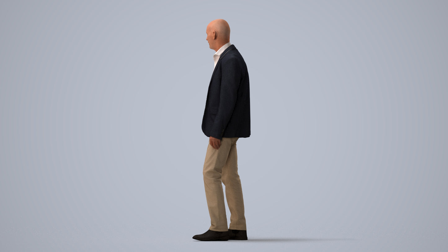 3D scanned senior man business, photorealistic archviz people for Enscape and SketchUp, three-quarter view render
