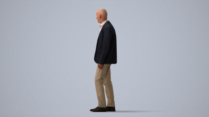 3D scanned senior man business, photorealistic archviz people for Enscape and SketchUp, three-quarter view render