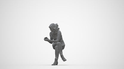 realistic 3D human senior woman casual sitting, archviz people FBX OBJ for Blender, wireframe back view