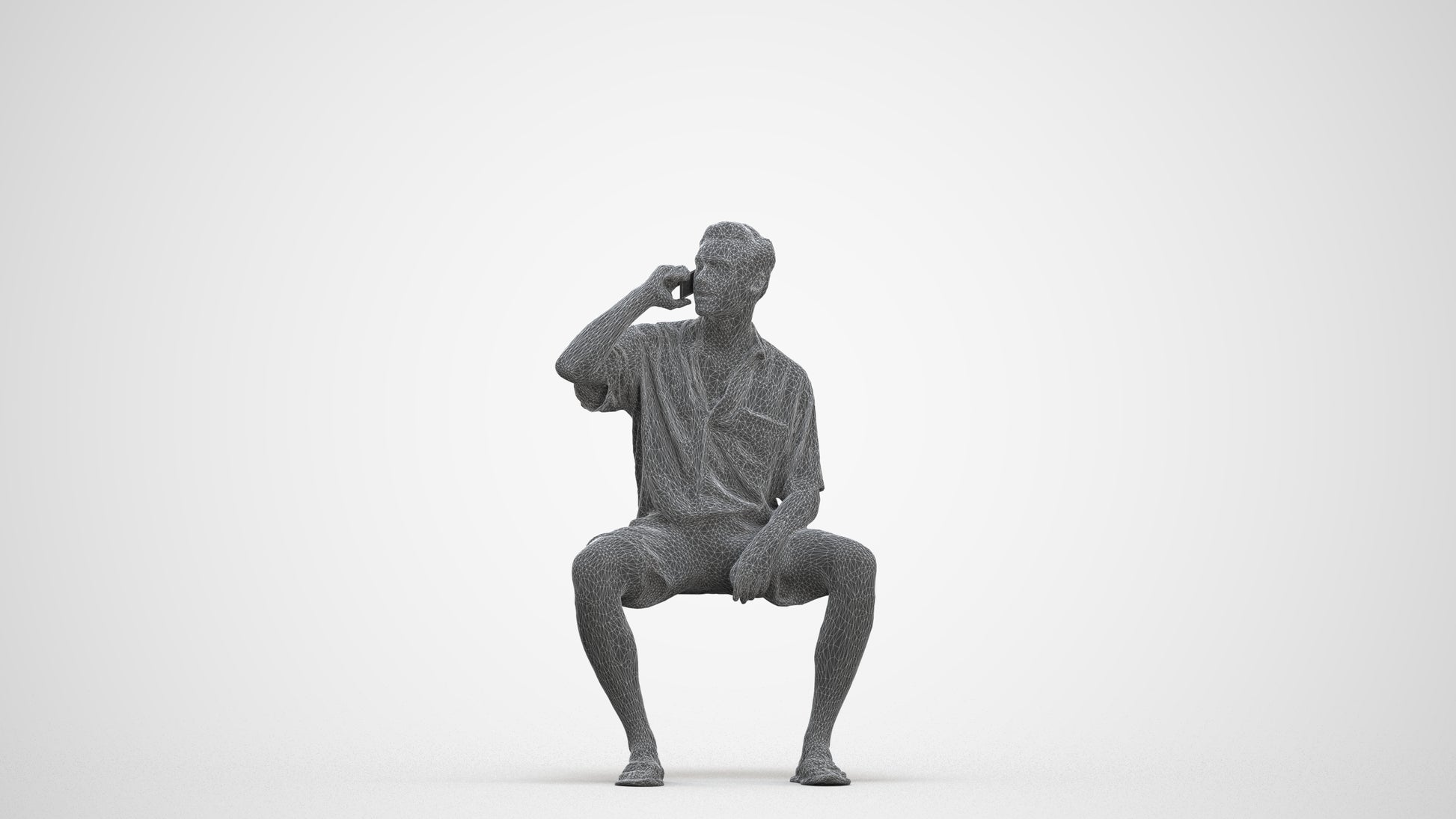 scanned 3D man casual sitting, photogrammetry people for Enscape and V-Ray, three-quarter front view render