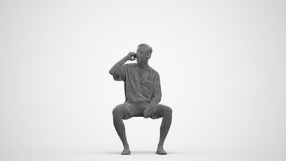 scanned 3D man casual sitting, photogrammetry people for Enscape and V-Ray, three-quarter front view render