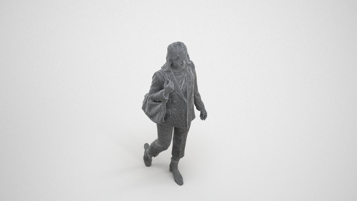3D people model woman business walking, scanned human for 3ds Max rendering, wireframe three-quarter view