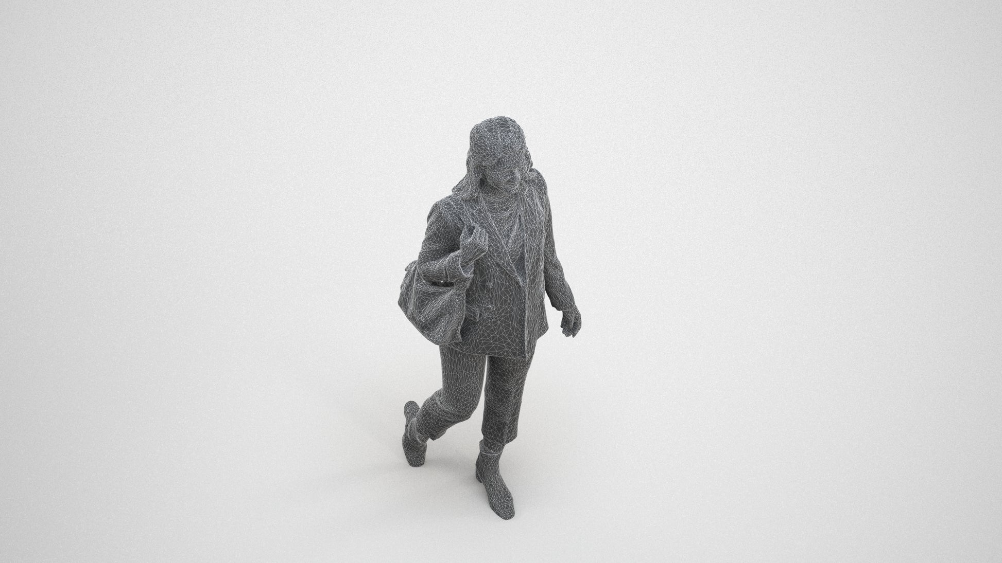 3D people model woman business walking, scanned human for 3ds Max rendering, wireframe three-quarter view