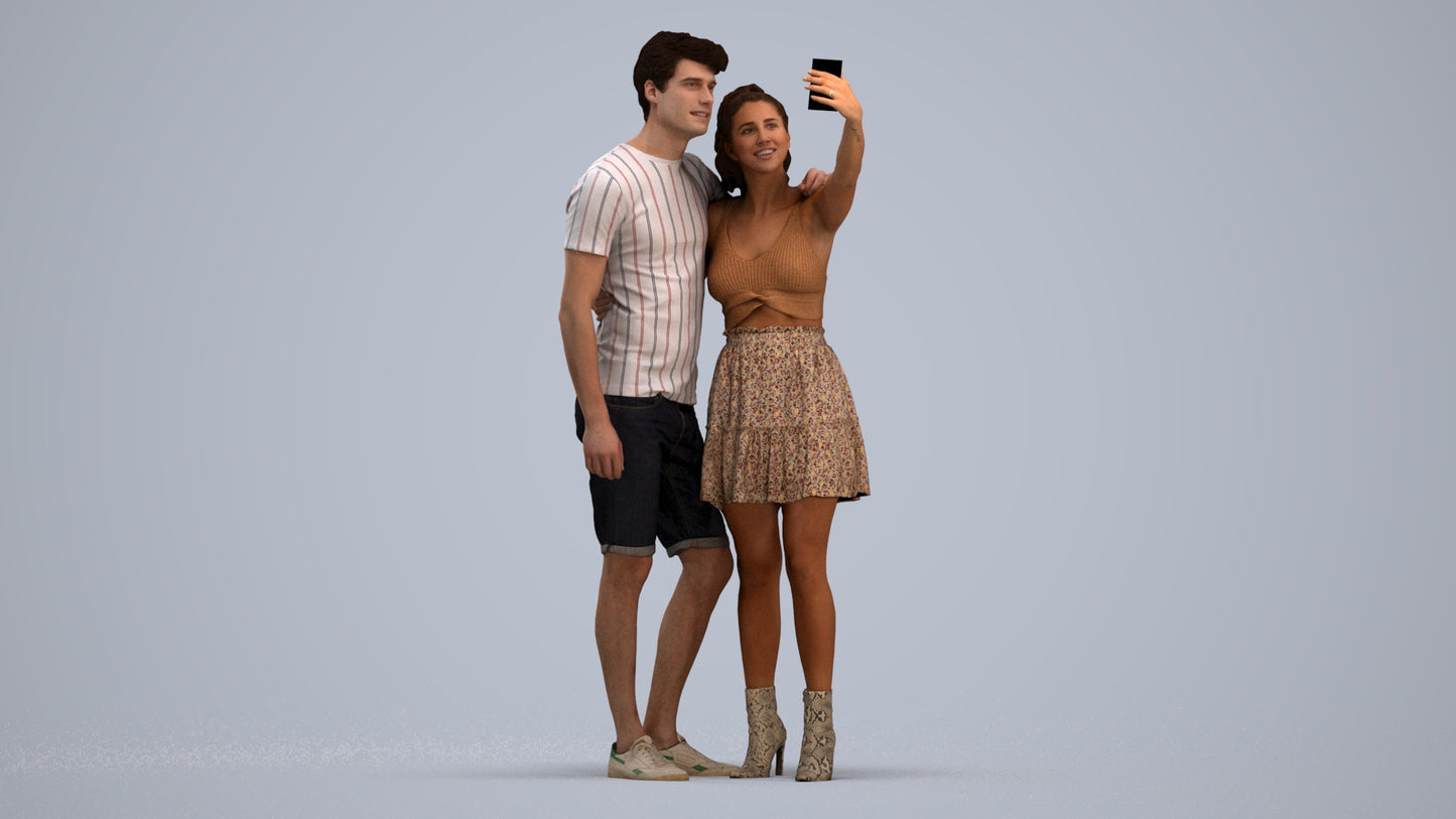 3D scanned woman couple casual, photorealistic archviz people for Enscape and SketchUp, standing pose render