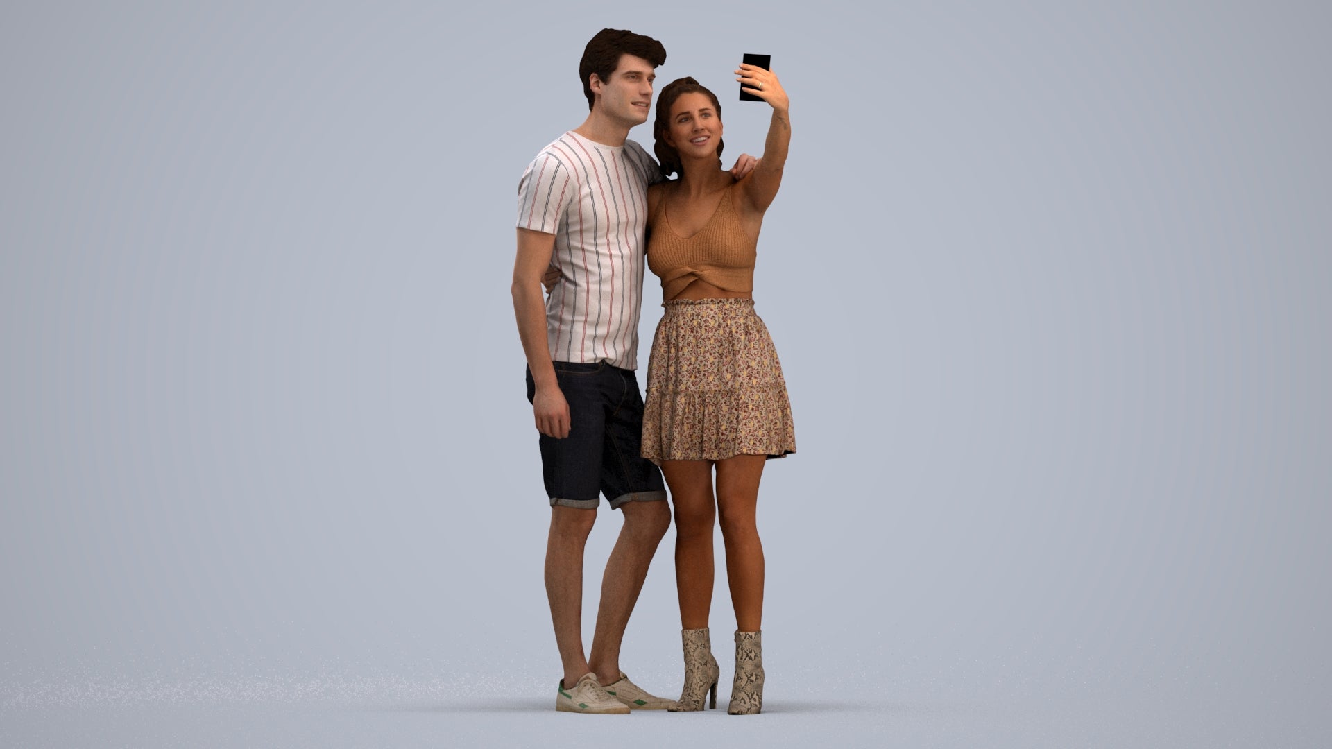 3D scanned woman couple casual, photorealistic archviz people for Enscape and SketchUp, standing pose render