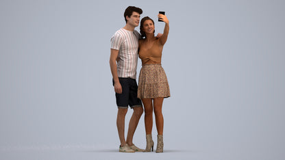 3D scanned woman couple casual, photorealistic archviz people for Enscape and SketchUp, standing pose render