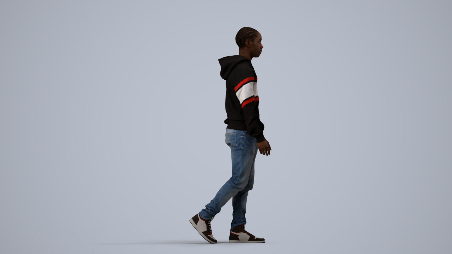 3D scanned boy kids casual, photorealistic archviz people for Enscape and SketchUp, side view render