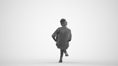 3D scanned woman sitting casual, photorealistic archviz people for Enscape and SketchUp, wireframe front view