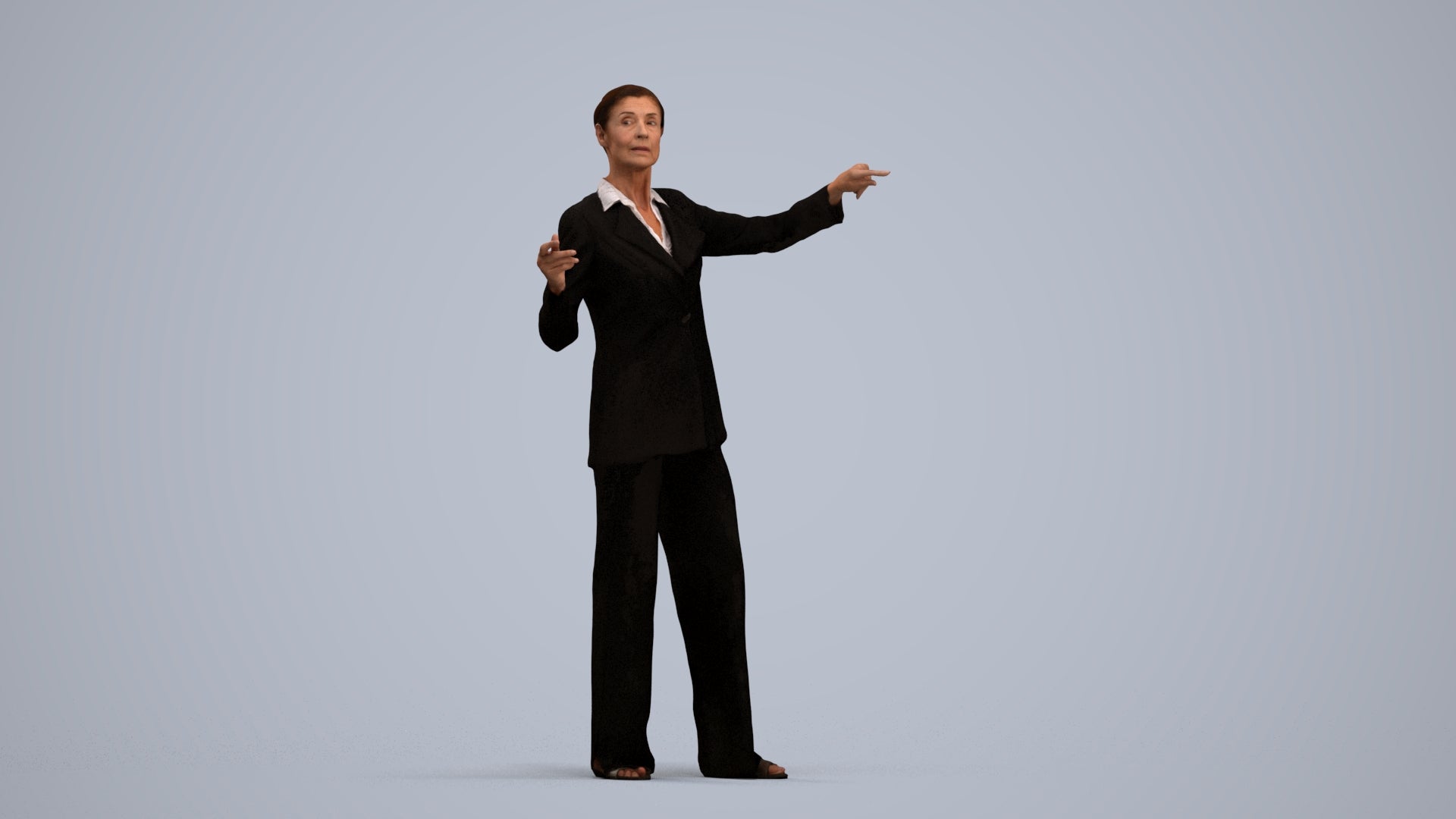 scanned 3D senior woman business, photogrammetry people for Enscape and V-Ray, standing pose render