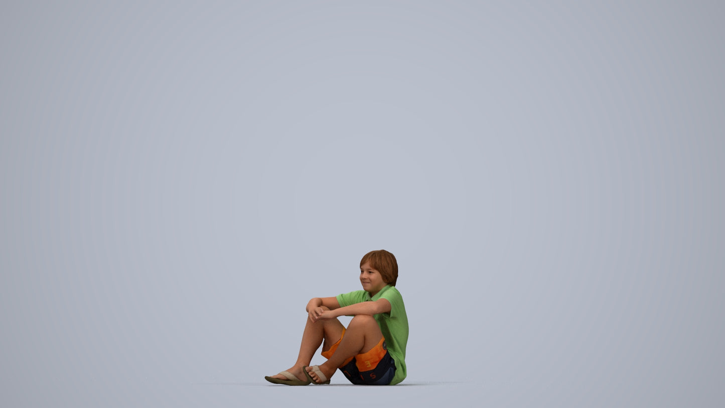 photogrammetry 3D boy kids, realistic human model archviz FBX, top-down view render