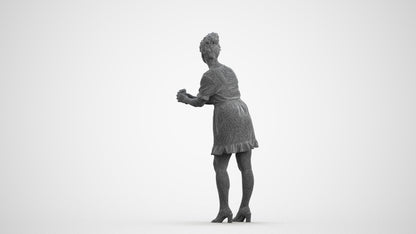 3D human model woman casual standing, photogrammetry scanned person for archviz, wireframe front view