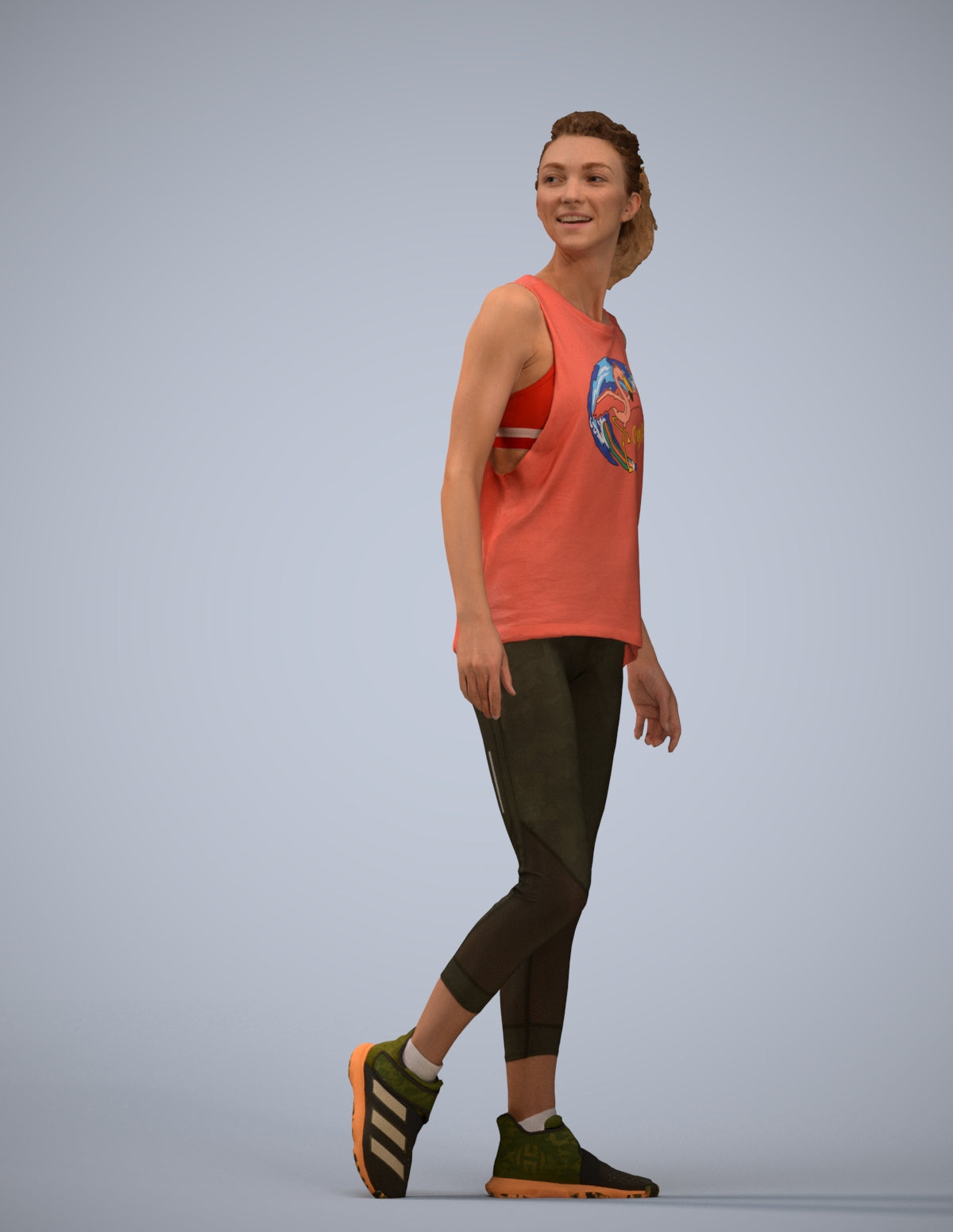 3D human model woman sport, photogrammetry scanned person for archviz