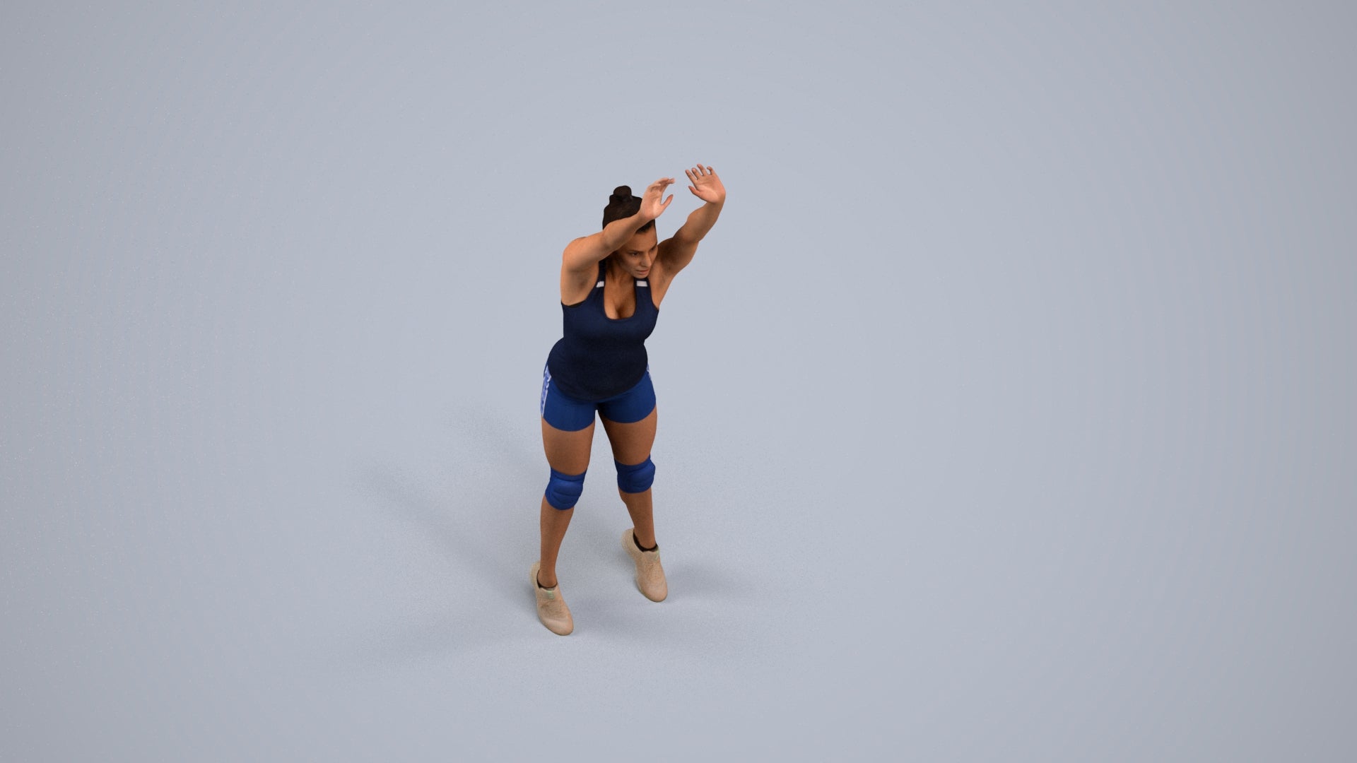 realistic 3D human woman sport, archviz people FBX OBJ for Blender, back view render