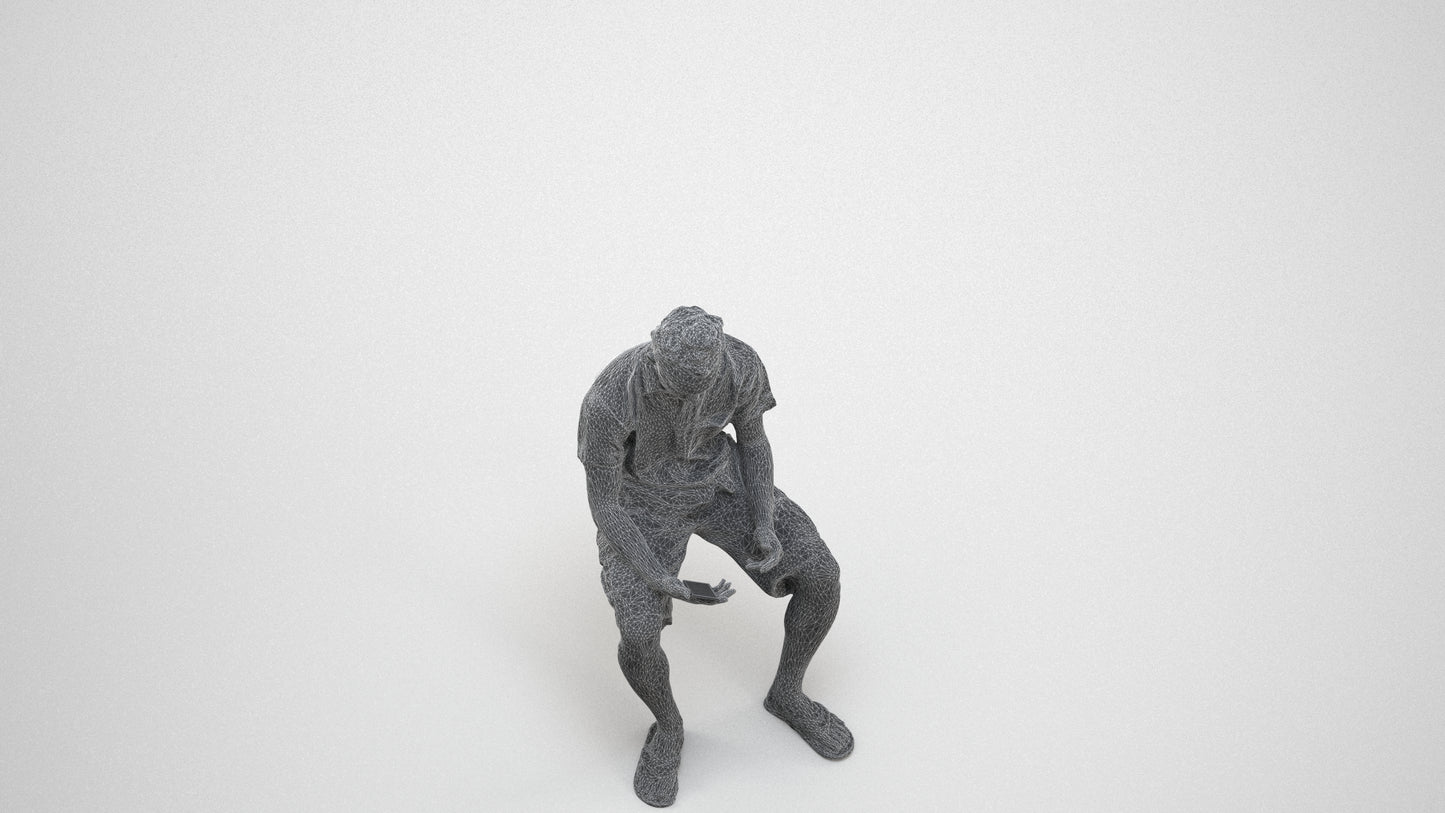 realistic 3D people man casual sitting, render-ready for V-Ray and Corona, FBX OBJ, wireframe three-quarter view