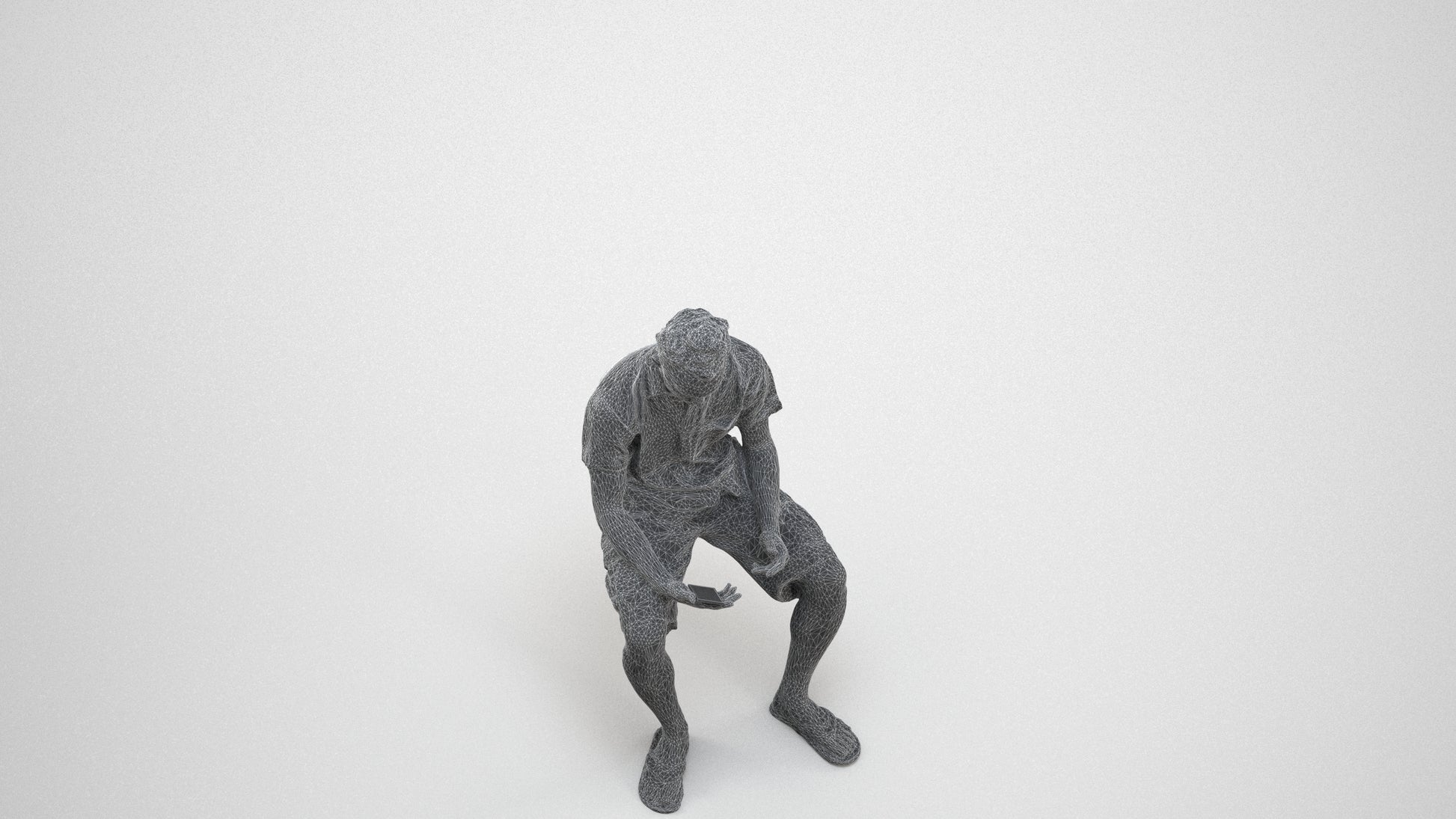 realistic 3D people man casual sitting, render-ready for V-Ray and Corona, FBX OBJ, wireframe three-quarter view