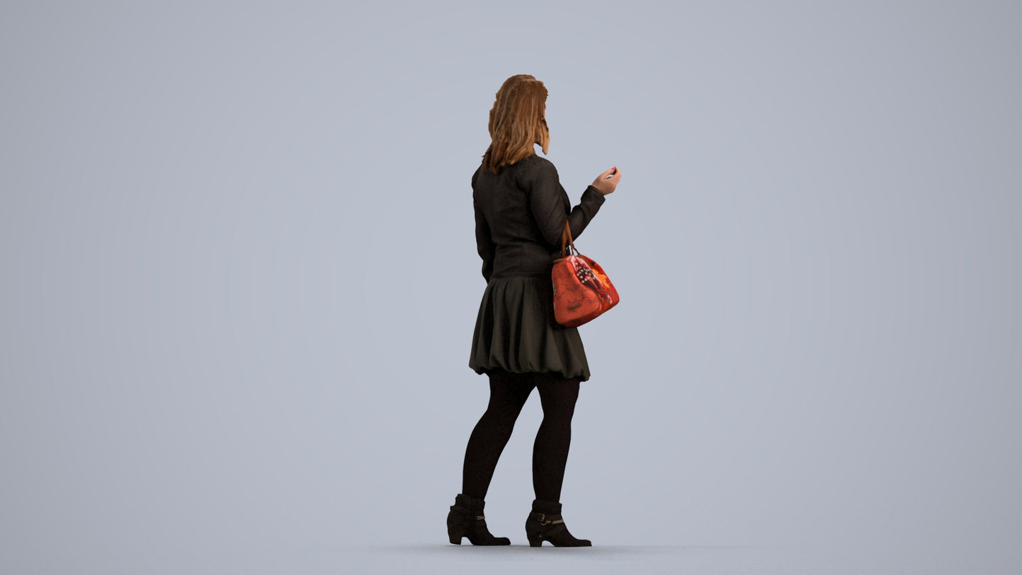 3D human model woman business standing, photogrammetry scanned person for archviz, front view render