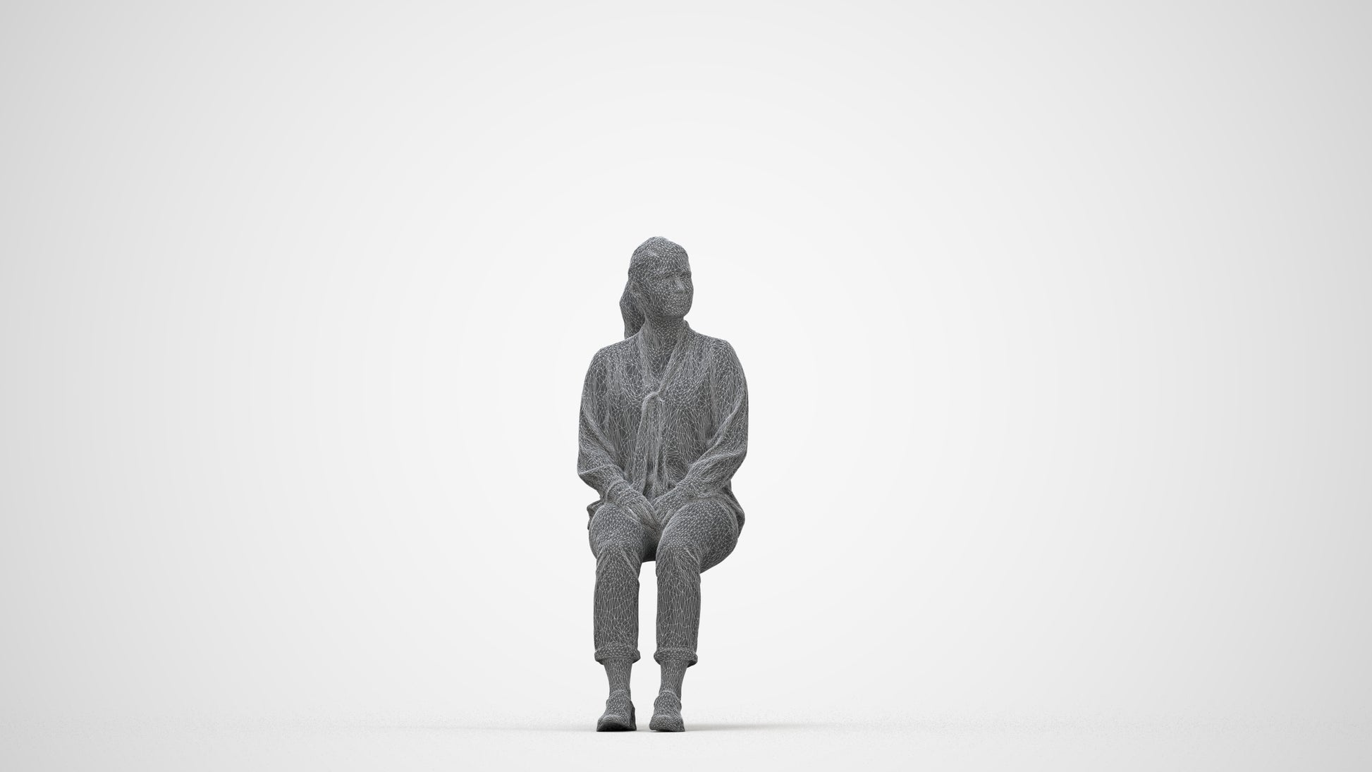 realistic 3D people woman casual sitting, render-ready for V-Ray and Corona, FBX OBJ, wireframe back view