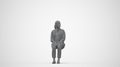 realistic 3D people woman casual sitting, render-ready for V-Ray and Corona, FBX OBJ, wireframe back view