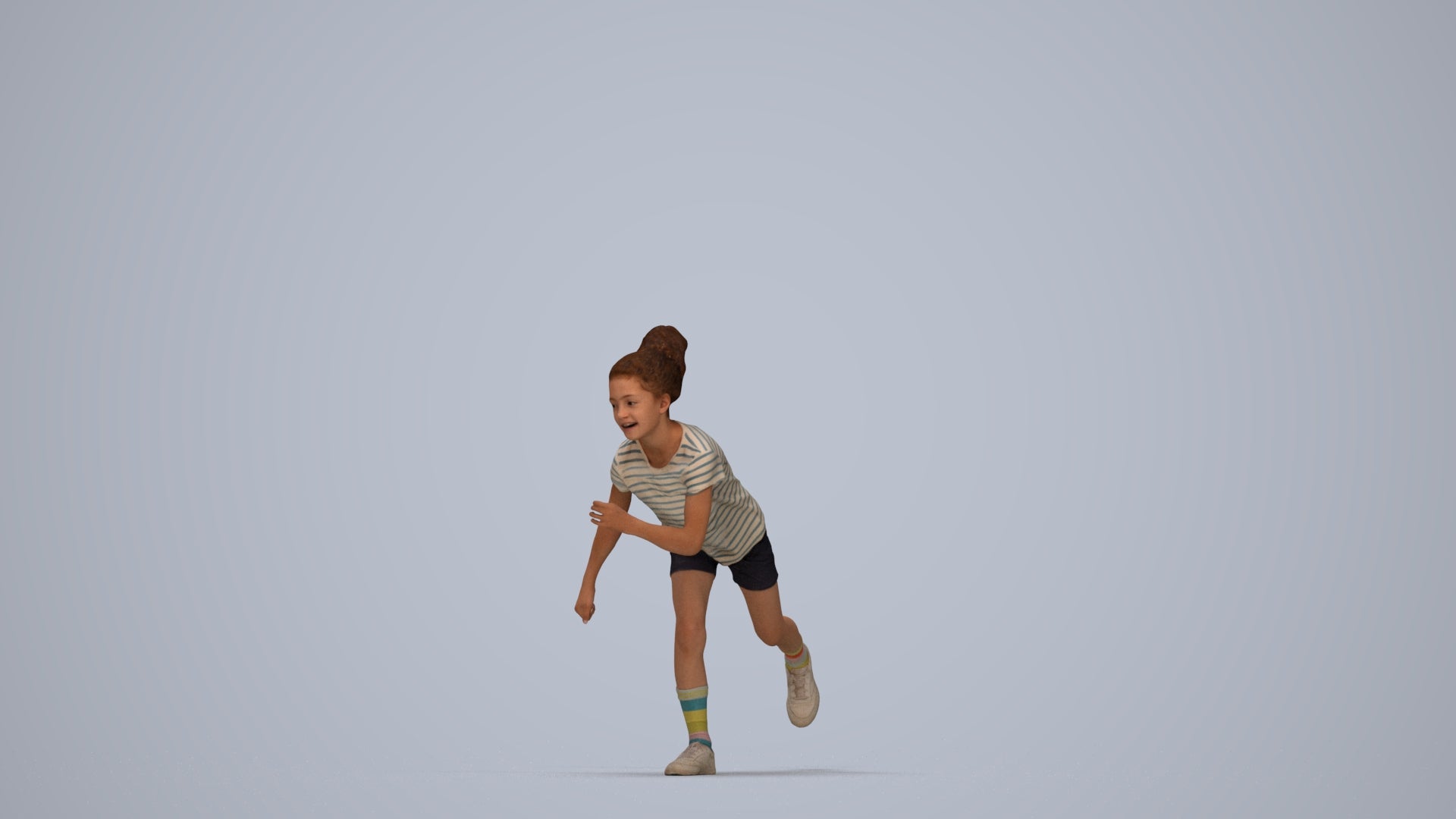 realistic 3D human girl casual kids, archviz people FBX OBJ for Blender, top-down view render