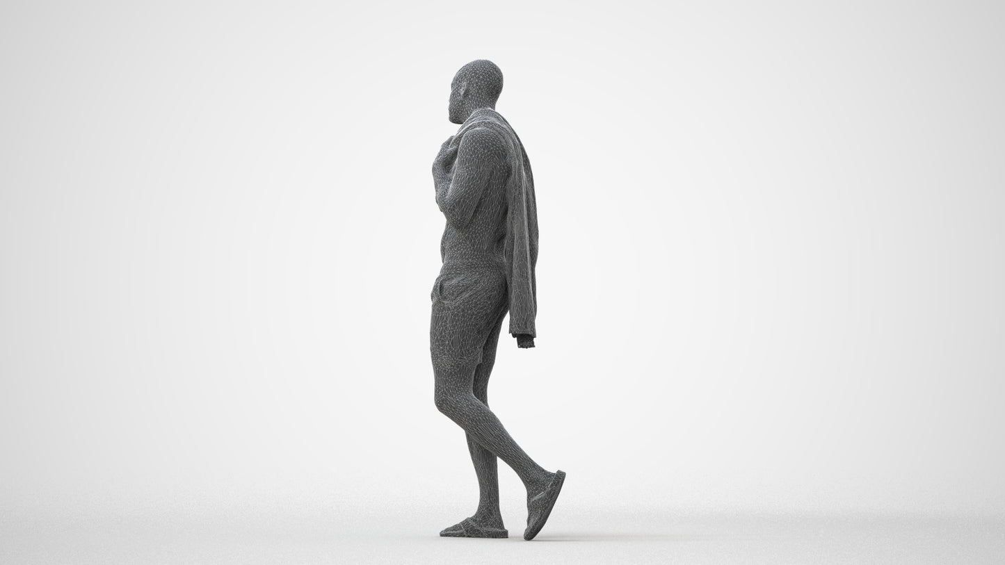3D human model man pool, photogrammetry scanned person for archviz, square thumbnail