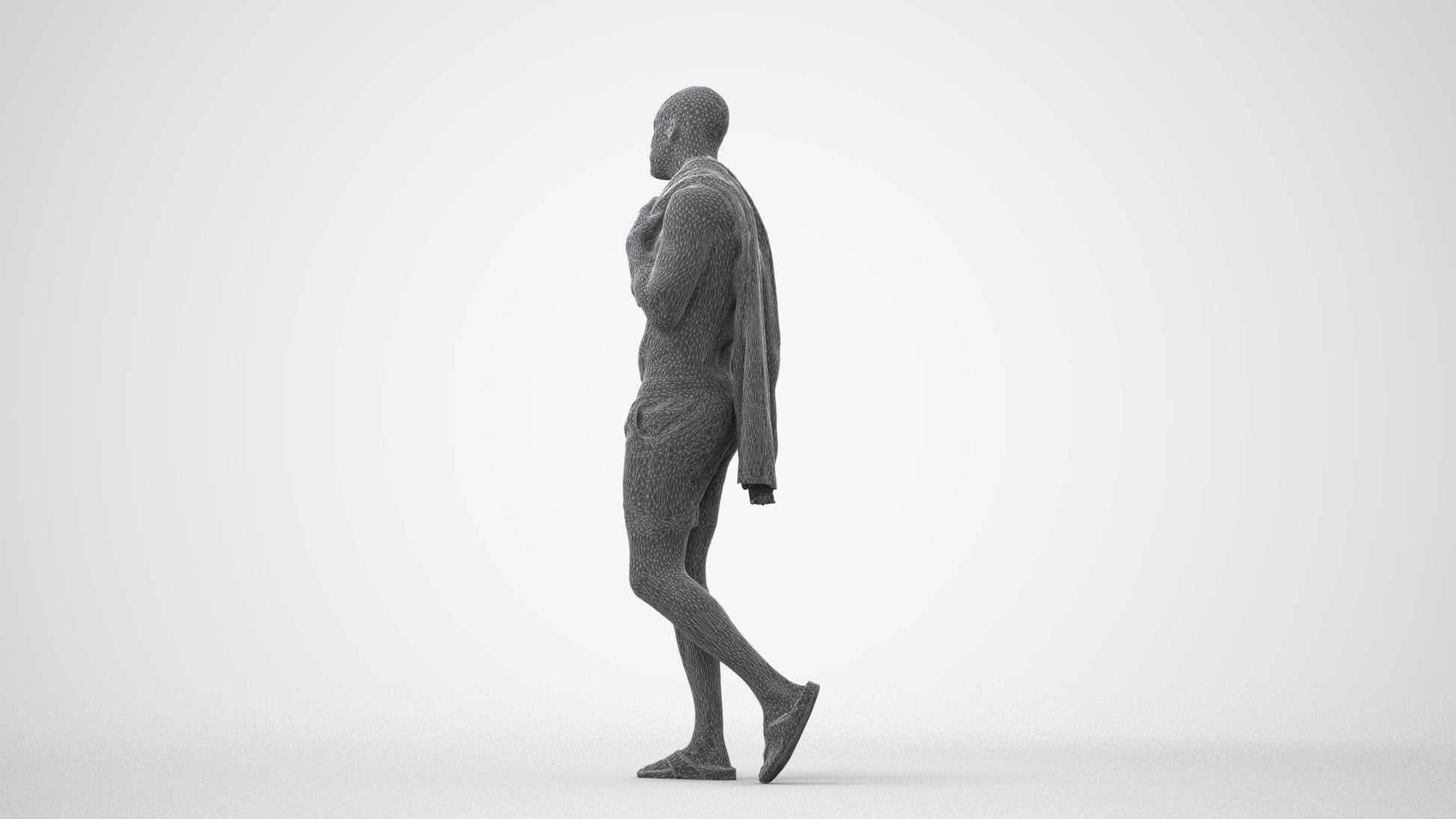 3D human model man pool, photogrammetry scanned person for archviz, square thumbnail