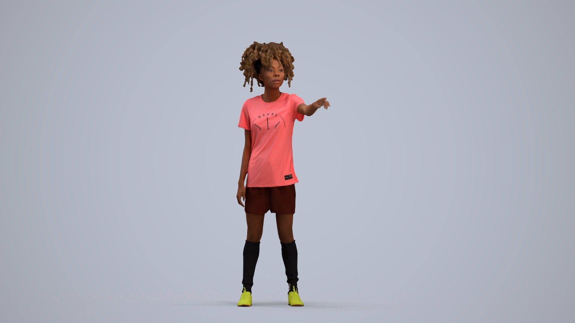 3D human model woman sport, photogrammetry scanned person for archviz, standing pose render