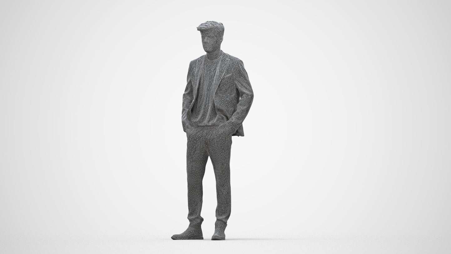 3D scanned man business, photorealistic archviz people for Enscape and SketchUp, wireframe back view