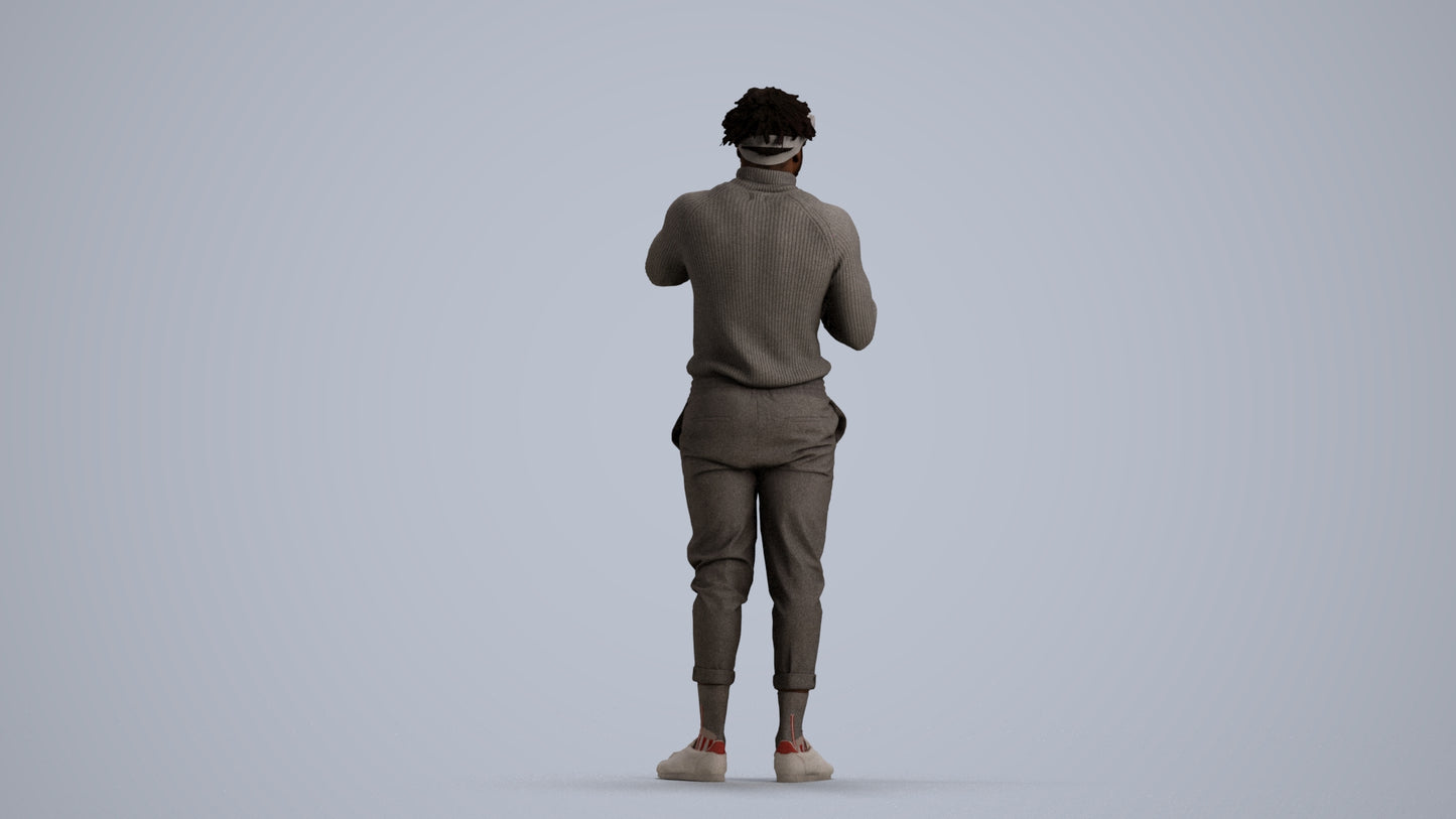 3D people model man casual standing, scanned human for 3ds Max rendering, front view render