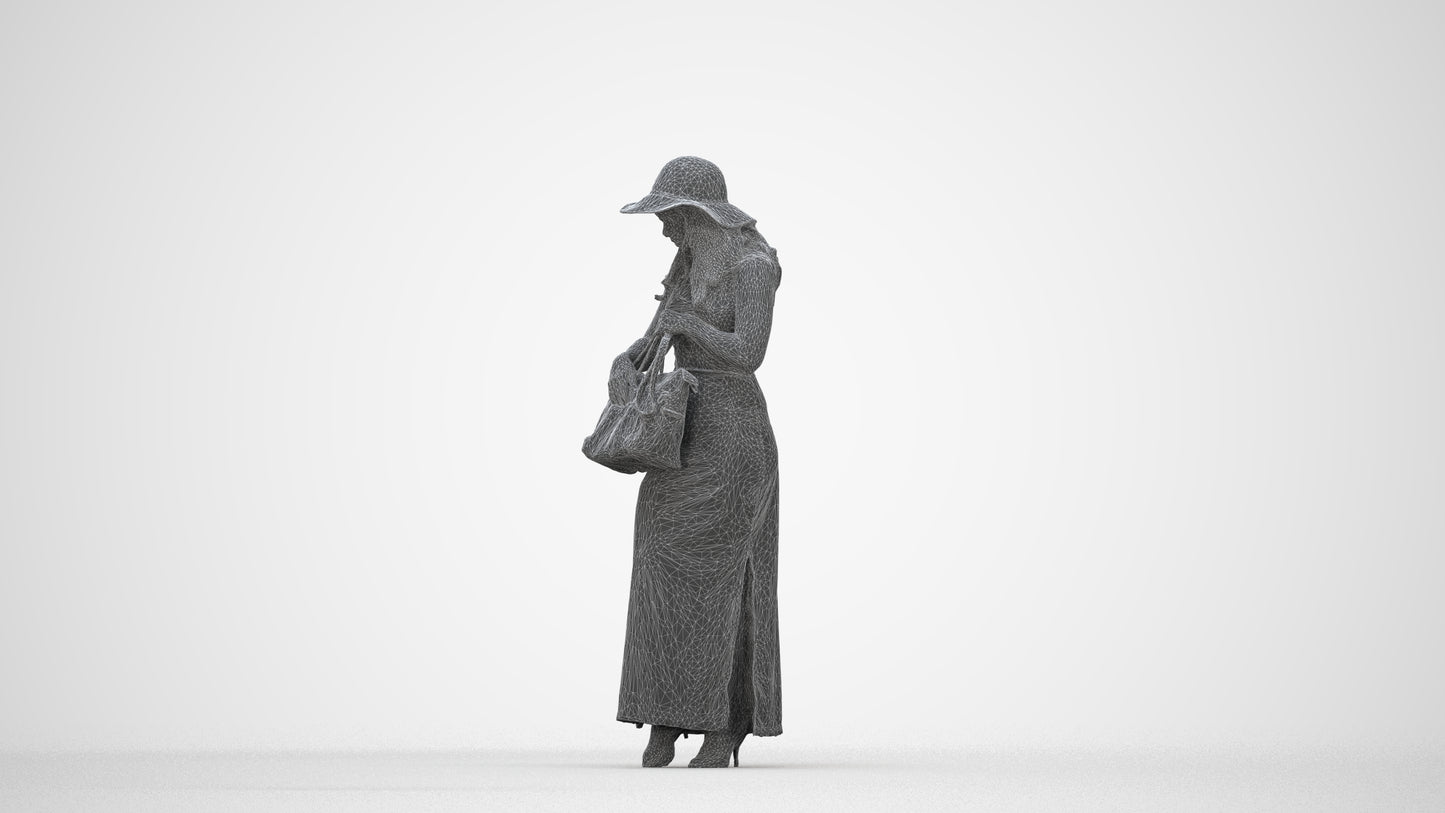 photogrammetry 3D woman casual standing, realistic human model archviz FBX, wireframe back view