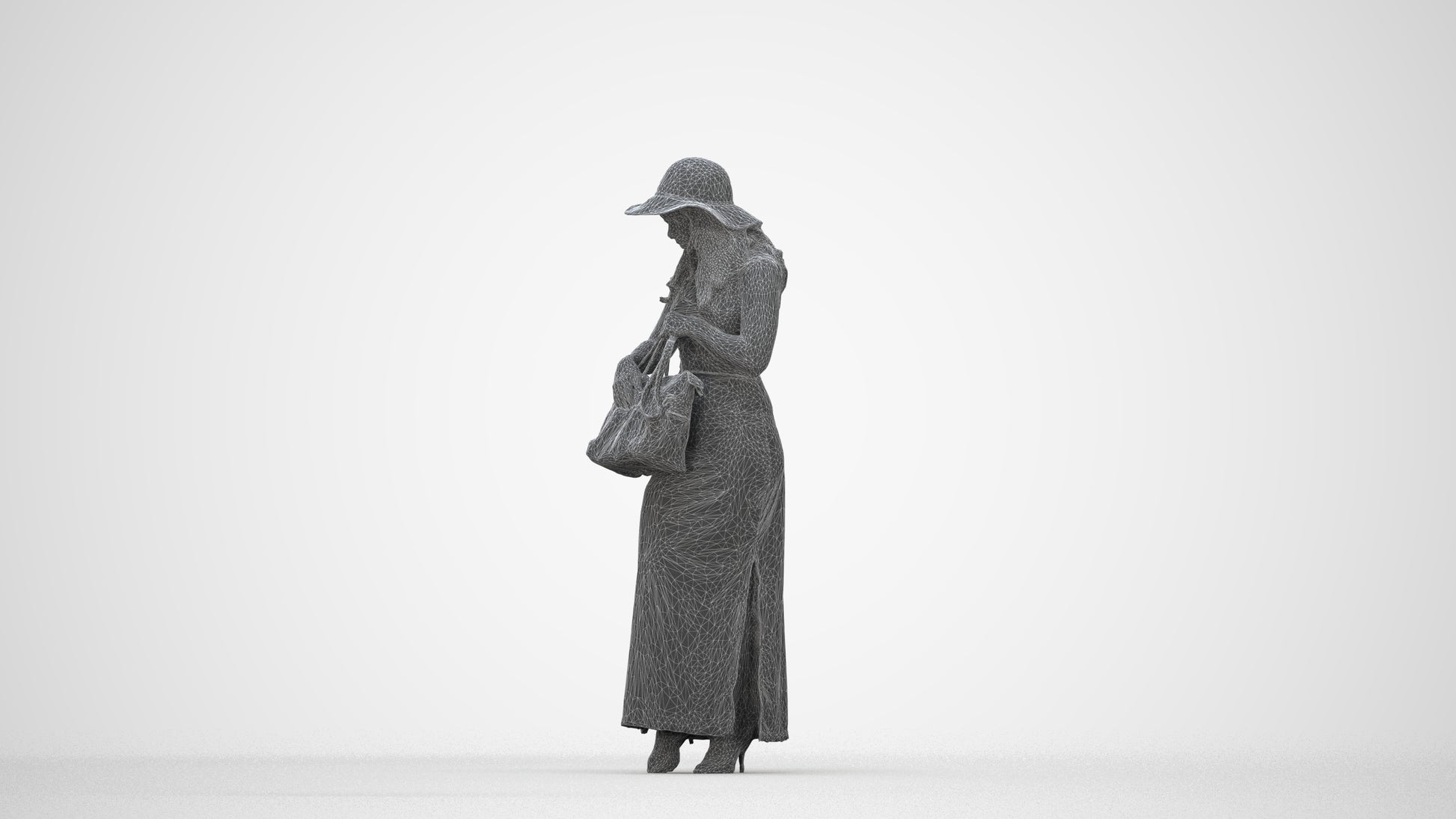 photogrammetry 3D woman casual standing, realistic human model archviz FBX, wireframe back view