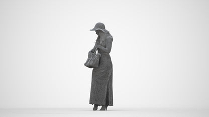 photogrammetry 3D woman casual standing, realistic human model archviz FBX, wireframe back view