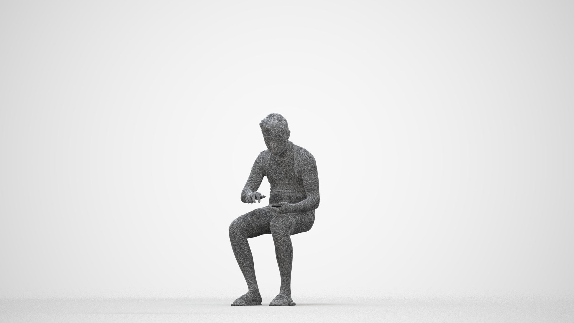 3D human model boy casual kids, photogrammetry scanned person for archviz, wireframe back view