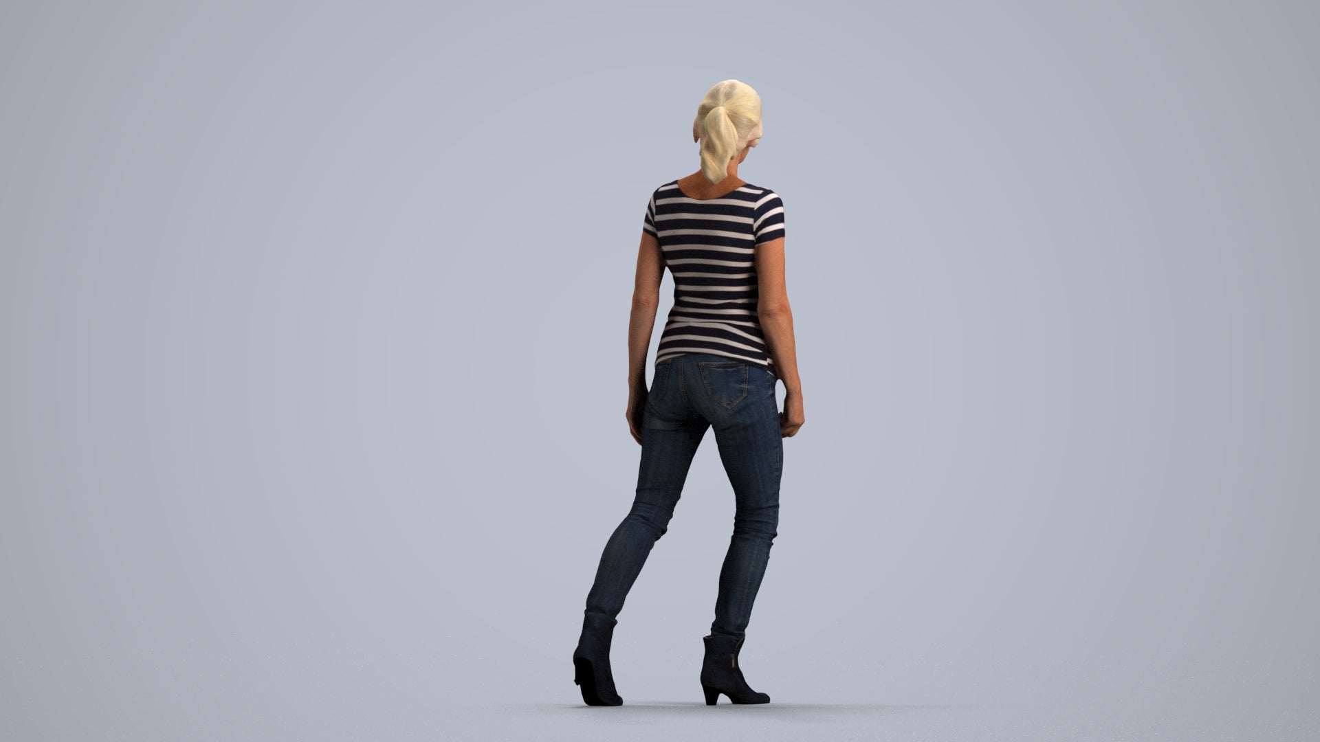 realistic 3D people senior woman casual walking, render-ready for V-Ray and Corona, FBX OBJ, front view render