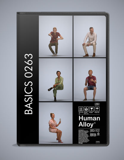 5 3D scanned people sitting, photorealistic archviz pack for Enscape and SketchUp