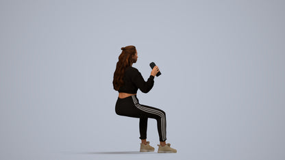 scanned 3D woman sport sitting, photogrammetry people for Enscape and V-Ray, side view render
