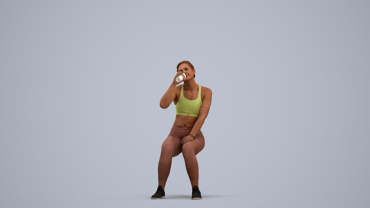 3D human model woman sport, photogrammetry scanned person for archviz, standing pose render