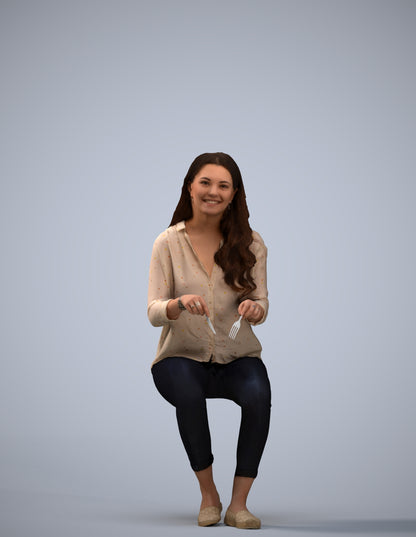 scanned 3D woman casual sitting, photogrammetry people for Enscape and V-Ray