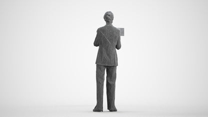3D scanned senior woman business, photorealistic archviz people for Enscape and SketchUp, wireframe front view