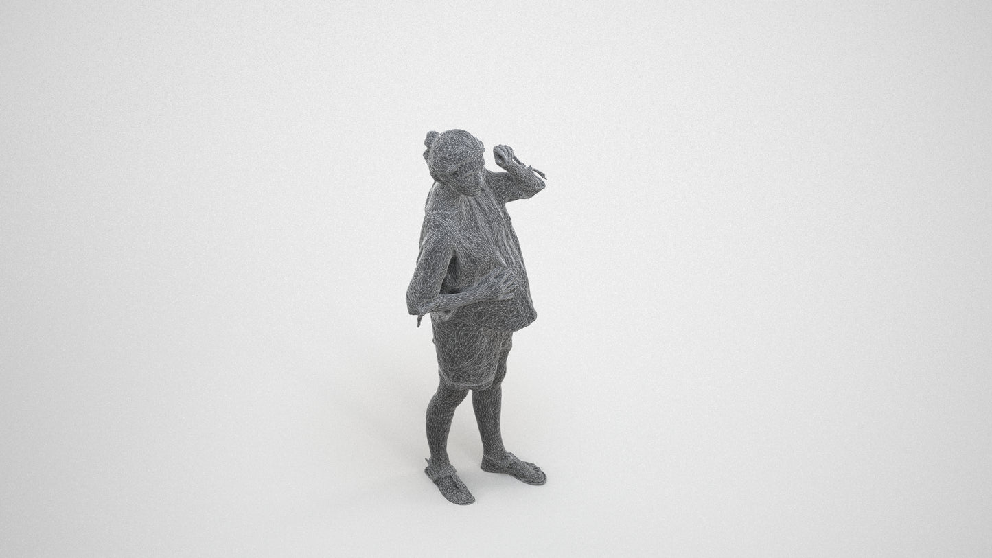 realistic 3D people woman casual standing, render-ready for V-Ray and Corona, FBX OBJ, wireframe three-quarter view