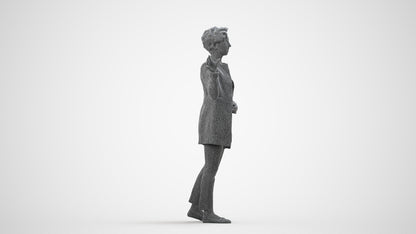 3D human model woman business, photogrammetry scanned person for archviz, wireframe side view