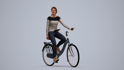realistic 3D human woman casual cycling, archviz people FBX OBJ for Blender, standing pose render