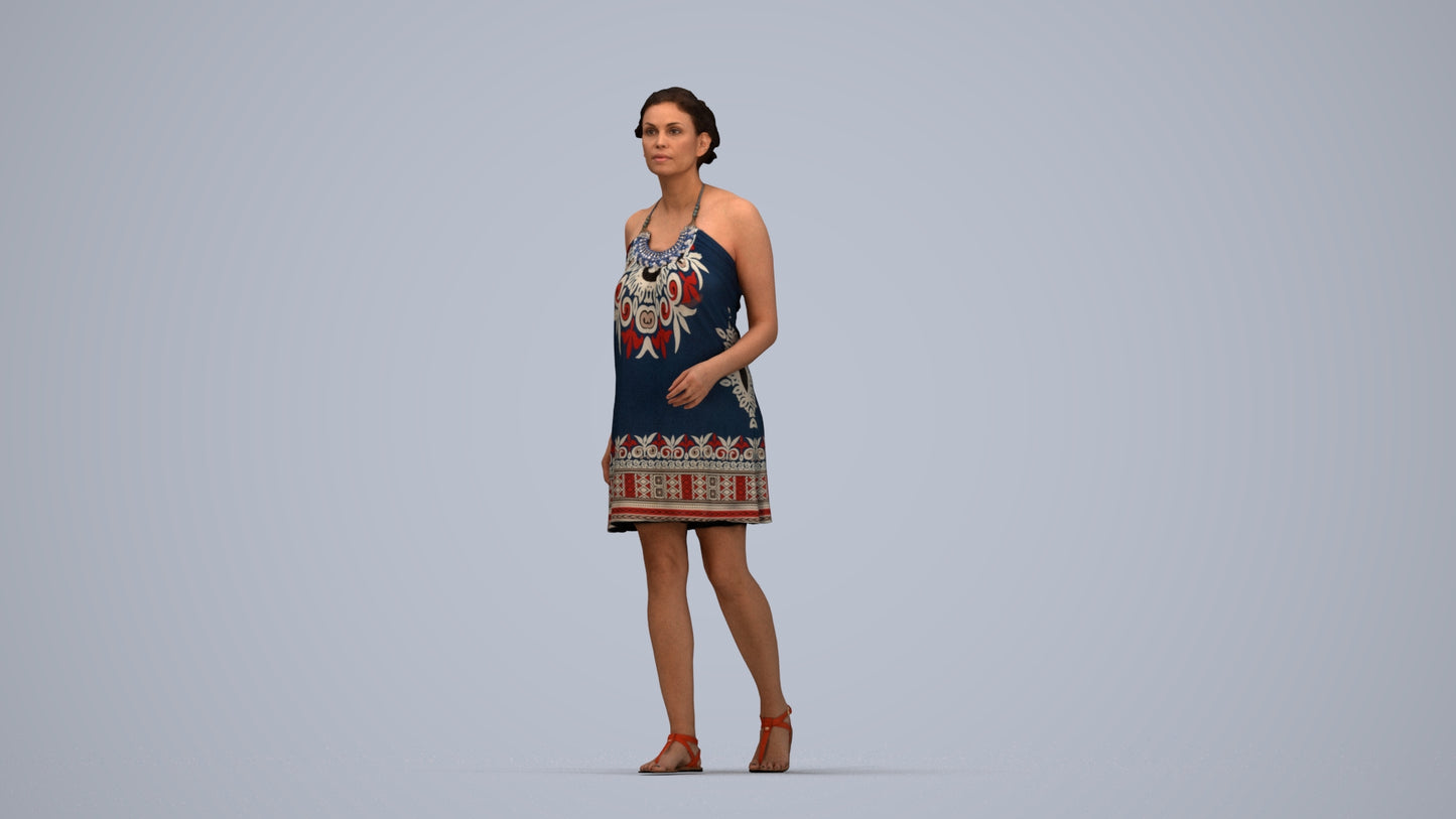 realistic 3D people woman walking, render-ready for V-Ray and Corona, FBX OBJ, top-down view render