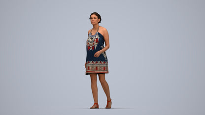 realistic 3D people woman walking, render-ready for V-Ray and Corona, FBX OBJ, top-down view render