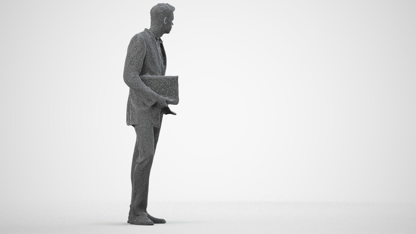 3D people model man business, scanned human for 3ds Max rendering, wireframe side view
